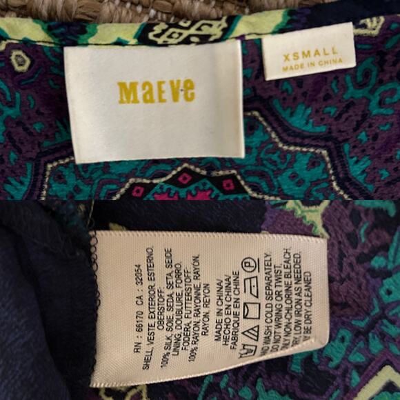 Maeve Anthropologie Silk Tunic Dress – Boho Print, XS/S, Navy Multicolor - Picture 5 of 5